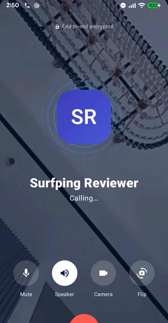 Surfping end-to-end encrypted call screen